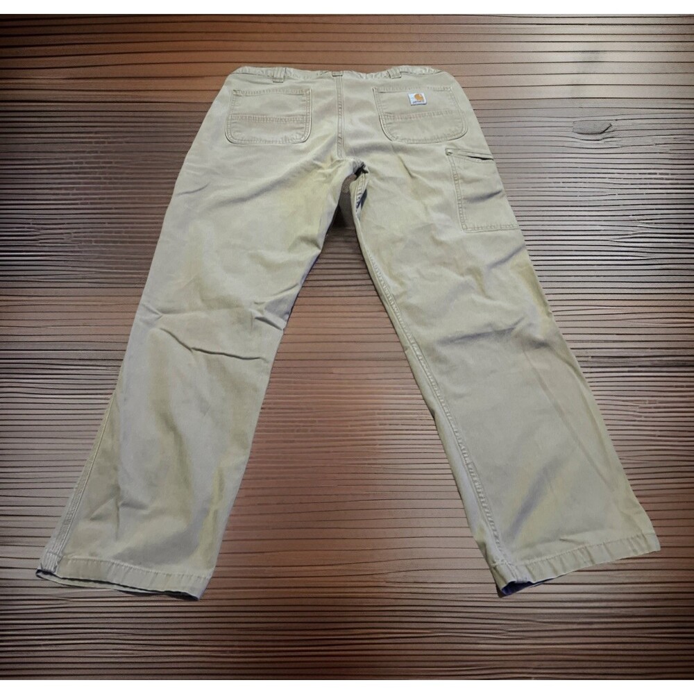 Carhartt Relaxed Fit Carpenter Pants Mens 38x32 Tan Canvas Distressed - Picture 2 of 14